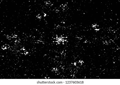 Grunge overlay layer. Abstract black and white vector background. Monochrome vintage surface with dirty pattern in cracks, spots, dots. Old wall in dark horror style design