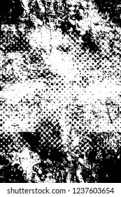 Grunge overlay layer. Abstract black and white vector background. Monochrome vintage surface with dirty pattern in cracks, spots, dots. Old wall in dark horror style design