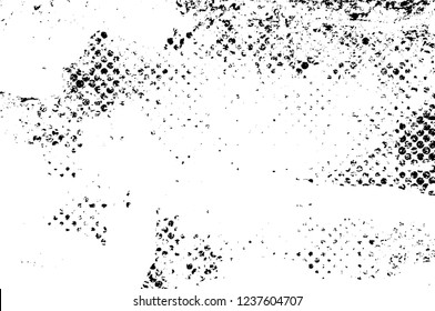 Grunge overlay layer. Abstract black and white vector background. Monochrome vintage surface with dirty pattern in cracks, spots, dots. Old wall in dark horror style design