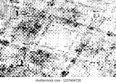 Grunge overlay layer. Abstract black and white vector background. Monochrome vintage surface with dirty pattern in cracks, spots, dots. Old wall in dark horror style design
