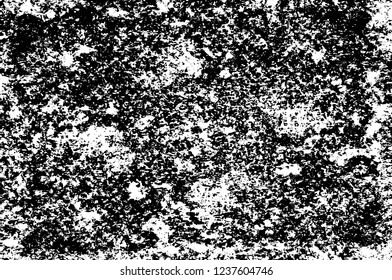 Grunge overlay layer. Abstract black and white vector background. Monochrome vintage surface with dirty pattern in cracks, spots, dots. Old wall in dark horror style design