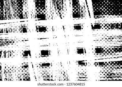 Grunge overlay layer. Abstract black and white vector background. Monochrome vintage surface with dirty pattern in cracks, spots, dots. Old wall in dark horror style design