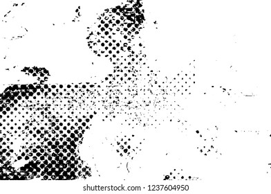 Grunge overlay layer. Abstract black and white vector background. Monochrome vintage surface with dirty pattern in cracks, spots, dots. Old wall in dark horror style design