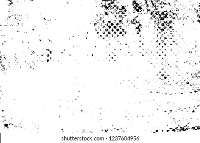 Grunge overlay layer. Abstract black and white vector background. Monochrome vintage surface with dirty pattern in cracks, spots, dots. Old wall in dark horror style design