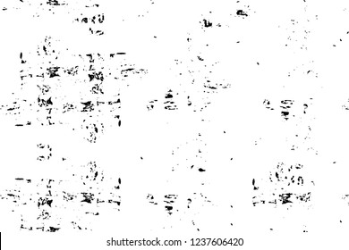 Grunge overlay layer. Abstract black and white vector background. Monochrome vintage surface with dirty pattern in cracks, spots, dots. Old wall in dark horror style design