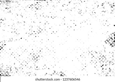 Grunge overlay layer. Abstract black and white vector background. Monochrome vintage surface with dirty pattern in cracks, spots, dots. Old wall in dark horror style design
