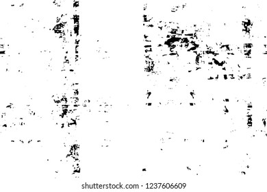Grunge overlay layer. Abstract black and white vector background. Monochrome vintage surface with dirty pattern in cracks, spots, dots. Old wall in dark horror style design
