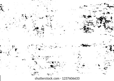 Grunge overlay layer. Abstract black and white vector background. Monochrome vintage surface with dirty pattern in cracks, spots, dots. Old wall in dark horror style design
