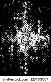 Grunge overlay layer. Abstract black and white vector background. Monochrome vintage surface with dirty pattern in cracks, spots, dots. Old wall in dark horror style design