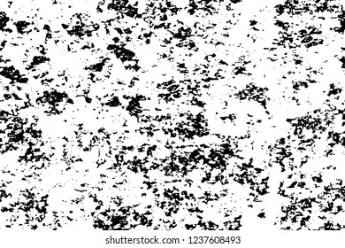 Grunge overlay layer. Abstract black and white vector background. Monochrome vintage surface with dirty pattern in cracks, spots, dots. Old wall in dark horror style design