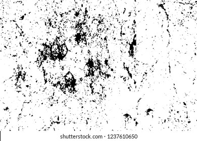 Grunge overlay layer. Abstract black and white vector background. Monochrome vintage surface with dirty pattern in cracks, spots, dots. Old wall in dark horror style design