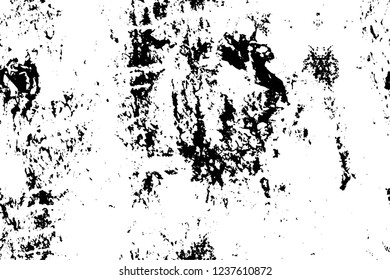 Grunge overlay layer. Abstract black and white vector background. Monochrome vintage surface with dirty pattern in cracks, spots, dots. Old wall in dark horror style design