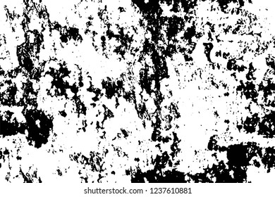 Grunge overlay layer. Abstract black and white vector background. Monochrome vintage surface with dirty pattern in cracks, spots, dots. Old wall in dark horror style design