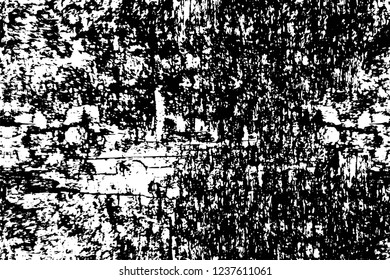 Grunge overlay layer. Abstract black and white vector background. Monochrome vintage surface with dirty pattern in cracks, spots, dots. Old wall in dark horror style design