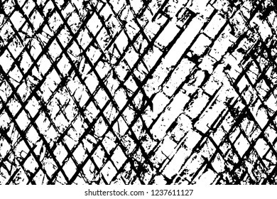 Grunge overlay layer. Abstract black and white vector background. Monochrome vintage surface with dirty pattern in cracks, spots, dots. Old wall in dark horror style design