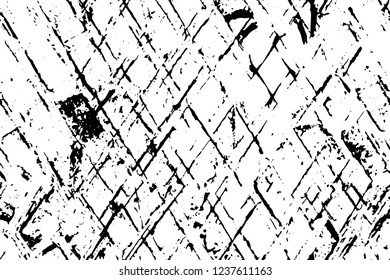 Grunge overlay layer. Abstract black and white vector background. Monochrome vintage surface with dirty pattern in cracks, spots, dots. Old wall in dark horror style design