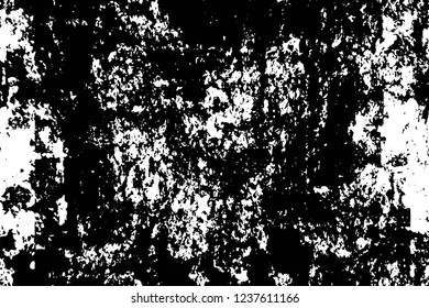Grunge overlay layer. Abstract black and white vector background. Monochrome vintage surface with dirty pattern in cracks, spots, dots. Old wall in dark horror style design