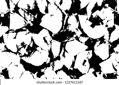 Grunge overlay layer. Abstract black and white vector background. Monochrome vintage surface with dirty pattern in cracks, spots, dots. Old wall in dark horror style design