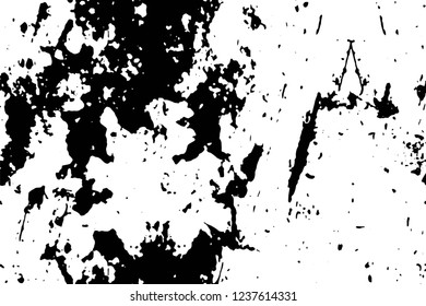 Grunge overlay layer. Abstract black and white vector background. Monochrome vintage surface with dirty pattern in cracks, spots, dots. Old wall in dark horror style design