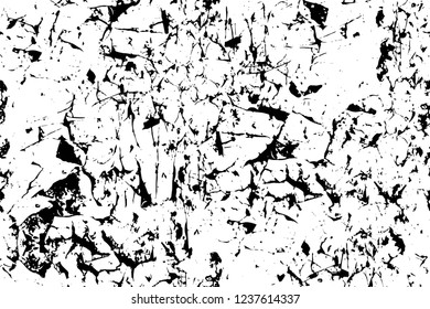 Grunge overlay layer. Abstract black and white vector background. Monochrome vintage surface with dirty pattern in cracks, spots, dots. Old wall in dark horror style design