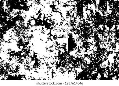 Grunge overlay layer. Abstract black and white vector background. Monochrome vintage surface with dirty pattern in cracks, spots, dots. Old wall in dark horror style design