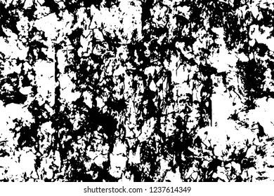 Grunge overlay layer. Abstract black and white vector background. Monochrome vintage surface with dirty pattern in cracks, spots, dots. Old wall in dark horror style design