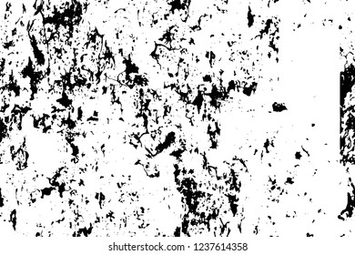 Grunge overlay layer. Abstract black and white vector background. Monochrome vintage surface with dirty pattern in cracks, spots, dots. Old wall in dark horror style design