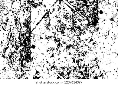 Grunge overlay layer. Abstract black and white vector background. Monochrome vintage surface with dirty pattern in cracks, spots, dots. Old wall in dark horror style design