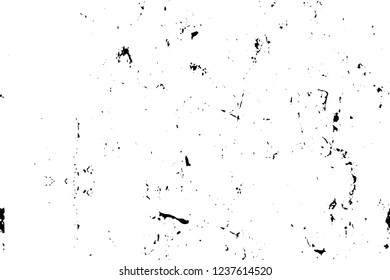 Grunge overlay layer. Abstract black and white vector background. Monochrome vintage surface with dirty pattern in cracks, spots, dots. Old wall in dark horror style design