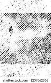 Grunge overlay layer. Abstract black and white vector background. Monochrome vintage surface with dirty pattern in cracks, spots, dots. Old wall in dark horror style design