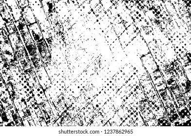 Grunge overlay layer. Abstract black and white vector background. Monochrome vintage surface with dirty pattern in cracks, spots, dots. Old wall in dark horror style design