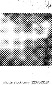 Grunge overlay layer. Abstract black and white vector background. Monochrome vintage surface with dirty pattern in cracks, spots, dots. Old wall in dark horror style design