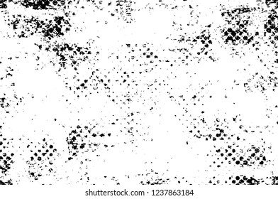 Grunge overlay layer. Abstract black and white vector background. Monochrome vintage surface with dirty pattern in cracks, spots, dots. Old wall in dark horror style design