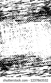Grunge overlay layer. Abstract black and white vector background. Monochrome vintage surface with dirty pattern in cracks, spots, dots. Old wall in dark horror style design