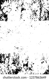Grunge overlay layer. Abstract black and white vector background. Monochrome vintage surface with dirty pattern in cracks, spots, dots. Old wall in dark horror style design