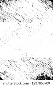 Grunge overlay layer. Abstract black and white vector background. Monochrome vintage surface with dirty pattern in cracks, spots, dots. Old wall in dark horror style design