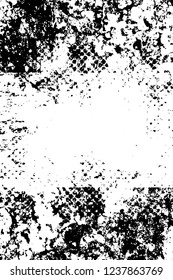 Grunge overlay layer. Abstract black and white vector background. Monochrome vintage surface with dirty pattern in cracks, spots, dots. Old wall in dark horror style design