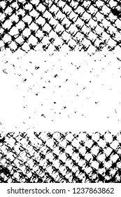 Grunge overlay layer. Abstract black and white vector background. Monochrome vintage surface with dirty pattern in cracks, spots, dots. Old wall in dark horror style design