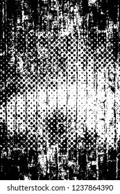 Grunge overlay layer. Abstract black and white vector background. Monochrome vintage surface with dirty pattern in cracks, spots, dots. Old wall in dark horror style design