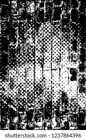 Grunge overlay layer. Abstract black and white vector background. Monochrome vintage surface with dirty pattern in cracks, spots, dots. Old wall in dark horror style design