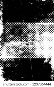 Grunge overlay layer. Abstract black and white vector background. Monochrome vintage surface with dirty pattern in cracks, spots, dots. Old wall in dark horror style design