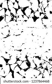 Grunge overlay layer. Abstract black and white vector background. Monochrome vintage surface with dirty pattern in cracks, spots, dots. Old wall in dark horror style design