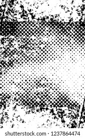 Grunge overlay layer. Abstract black and white vector background. Monochrome vintage surface with dirty pattern in cracks, spots, dots. Old wall in dark horror style design