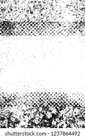 Grunge overlay layer. Abstract black and white vector background. Monochrome vintage surface with dirty pattern in cracks, spots, dots. Old wall in dark horror style design