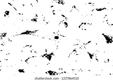 Grunge overlay layer. Abstract black and white vector background. Monochrome vintage surface with dirty pattern in cracks, spots, dots. Old wall in dark horror style design
