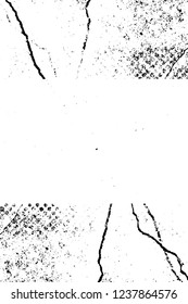 Grunge overlay layer. Abstract black and white vector background. Monochrome vintage surface with dirty pattern in cracks, spots, dots. Old wall in dark horror style design