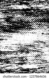 Grunge overlay layer. Abstract black and white vector background. Monochrome vintage surface with dirty pattern in cracks, spots, dots. Old wall in dark horror style design