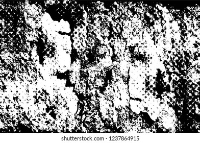 Grunge overlay layer. Abstract black and white vector background. Monochrome vintage surface with dirty pattern in cracks, spots, dots. Old wall in dark horror style design