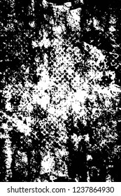 Grunge overlay layer. Abstract black and white vector background. Monochrome vintage surface with dirty pattern in cracks, spots, dots. Old wall in dark horror style design