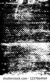Grunge overlay layer. Abstract black and white vector background. Monochrome vintage surface with dirty pattern in cracks, spots, dots. Old wall in dark horror style design